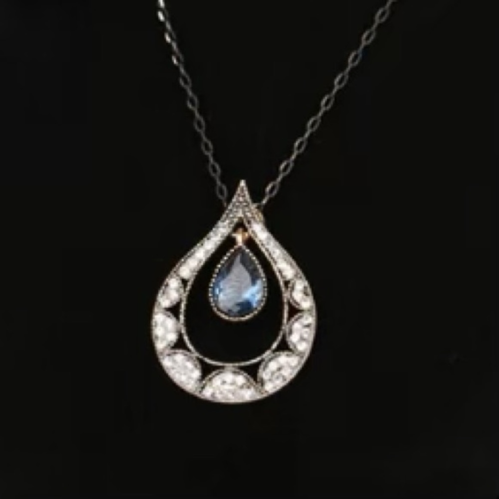 Deep Royal Blue Crystal Antique Gold Necklace